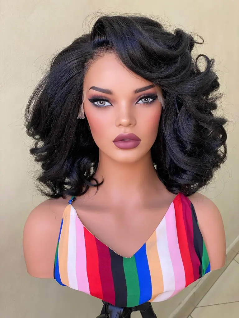 [Kinky Volume Curl 14" - 1B] Flora - HD Lace Front Wig (1B)